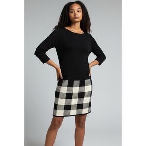 Lauren Ralph Lauren Womens Check Knit Mini Sweater Dress Black Ivory XS Preppy